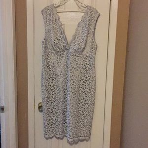 Silver Formal sleeveless dress embellish overlay